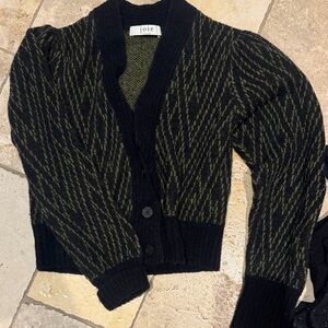 Joie Black and Green Patterned Cardigan